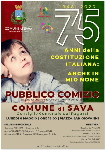 Progetto educazione civica - "75 anni della costituzione italiana: anche in mio nome"- comizio conclusivo elezione consiglio comunale dei ragazzi